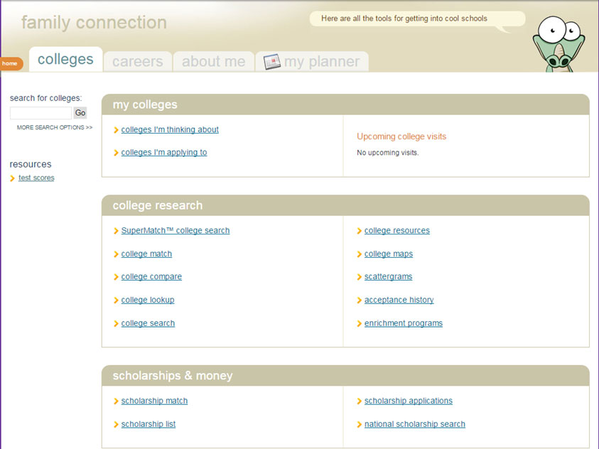 image of colleges page on Naviance