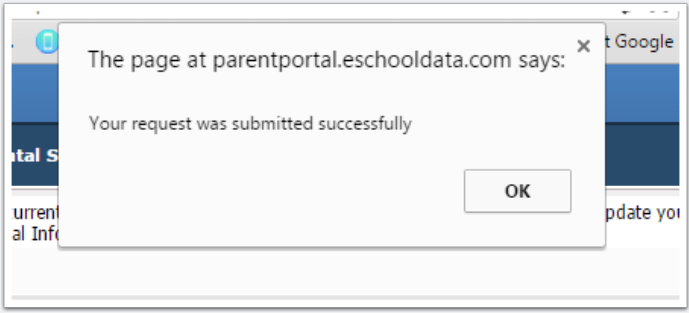 Parent Portal screenshot, confirming change to contact information
