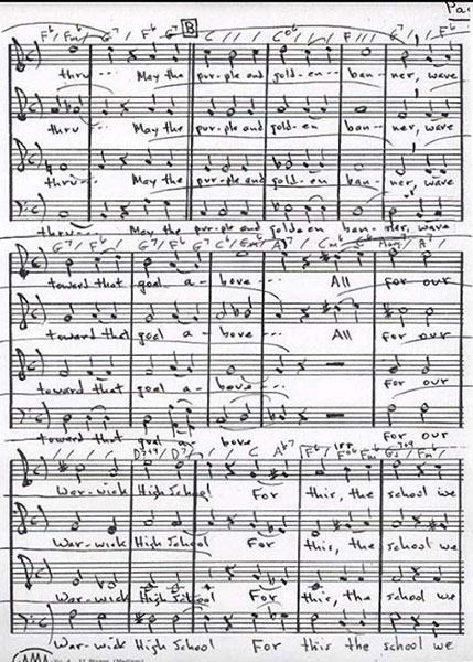 Sheet music for Alma mater, or school song. Page 2 of 4.