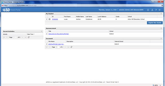 Screenshot image for online student registration