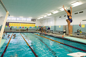 Girl diver diving into WVHS pool