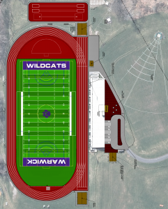 Architectural rendering of a football field and track.