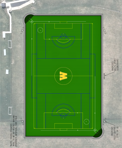 Architectural rendering of a sports field.