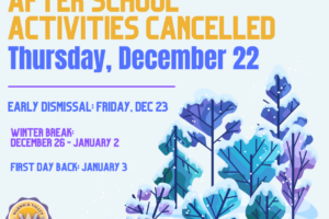 After School Activities Cancelled – Thursday, December 22