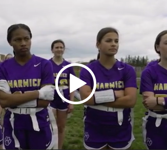Still photo from a video about the WVHS girls flag football team