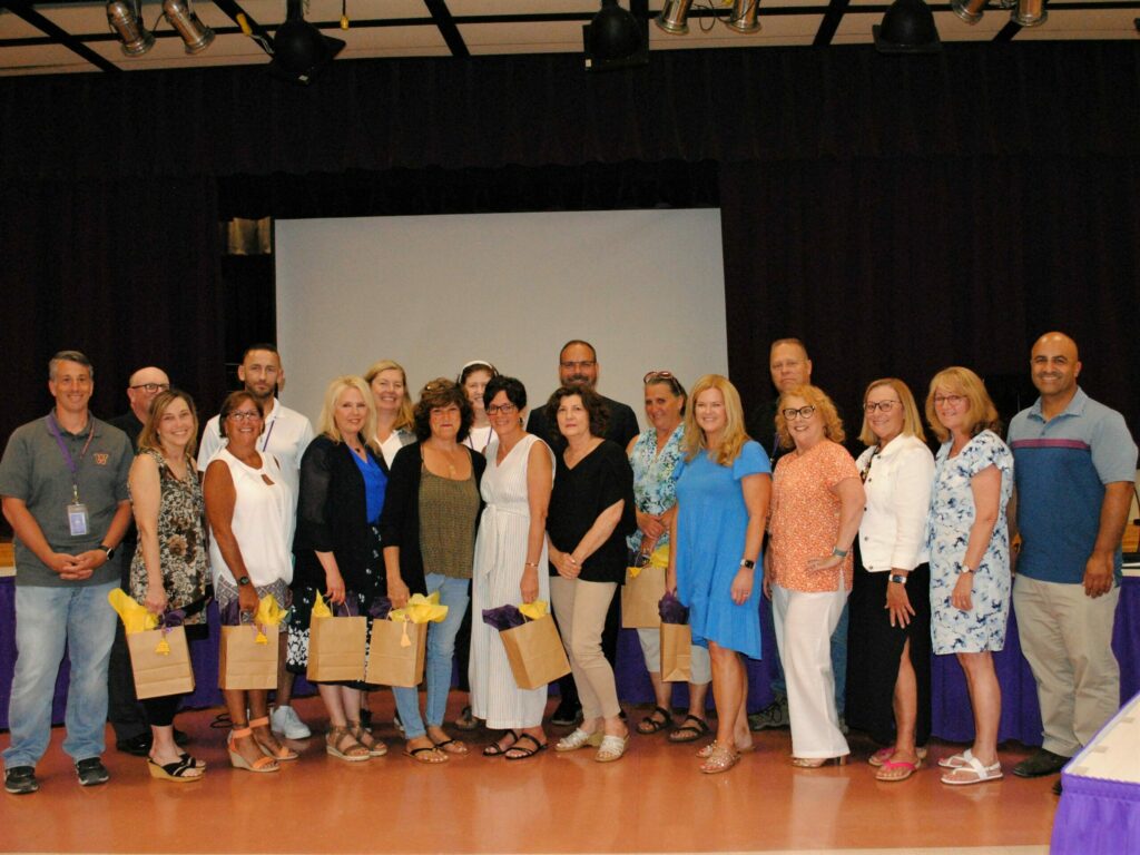 The 2022-23 school year retirees for the Warwick Valley Central School District, standing, were honored at the Board of Education meeting on June 1.
