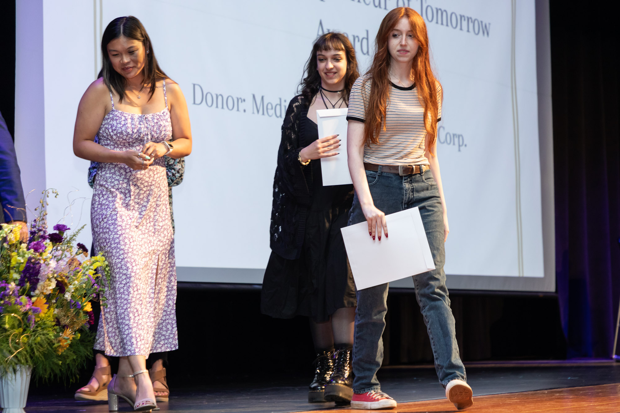 Students receive their awards on the auditorium stage during Warwick Valley High School's 51st annual Awards Ceremony.