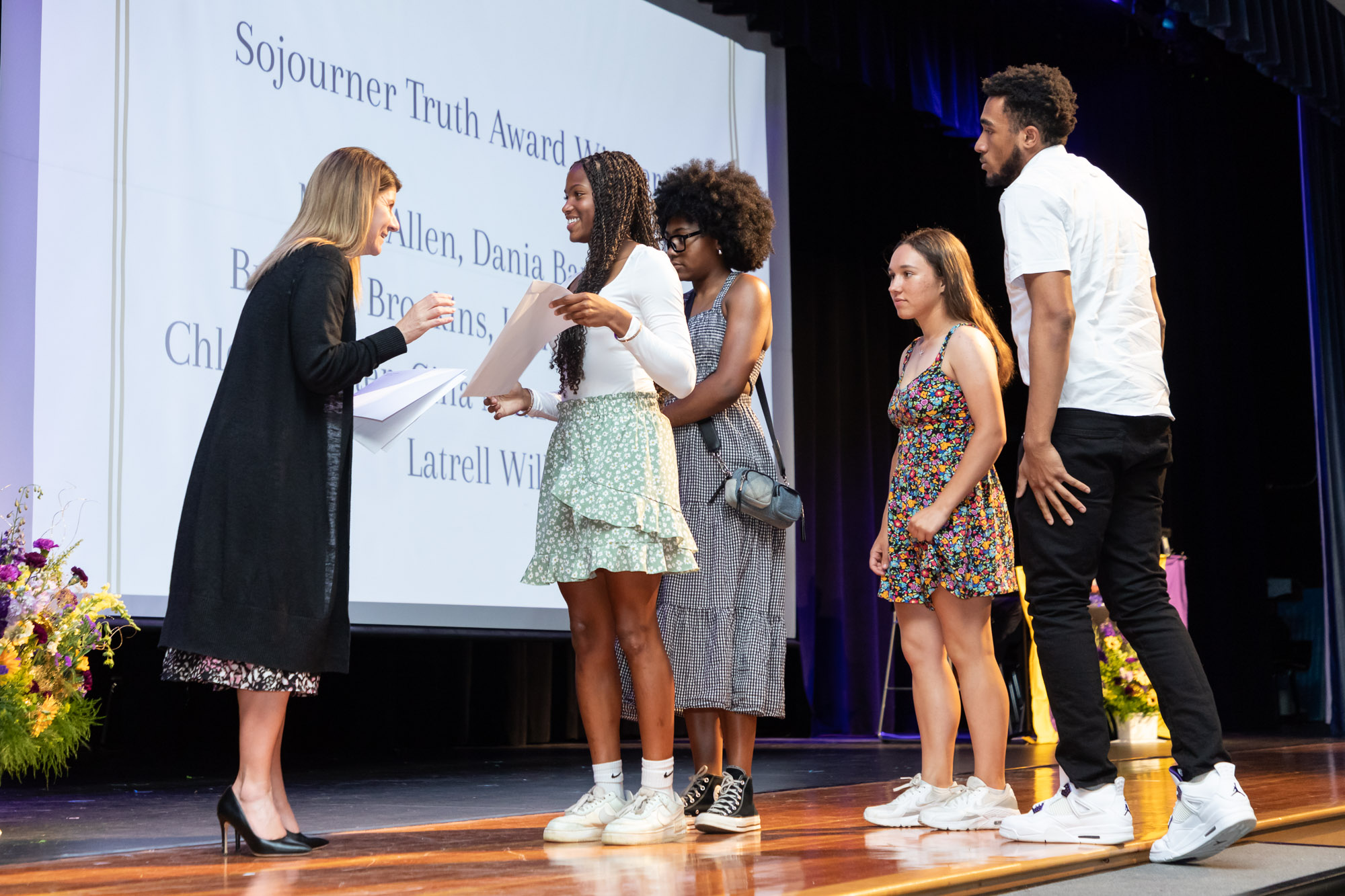 Students receive awards on the auditorium stage during Warwick Valley High School's 51st annual Awards Ceremony.