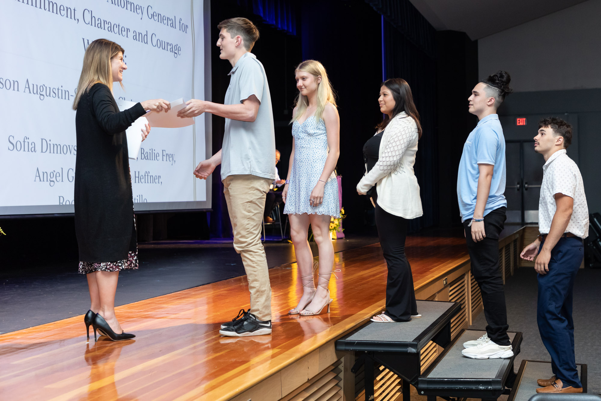 Students receive awards on the auditorium stage during Warwick Valley High School's 51st annual Awards Ceremony.