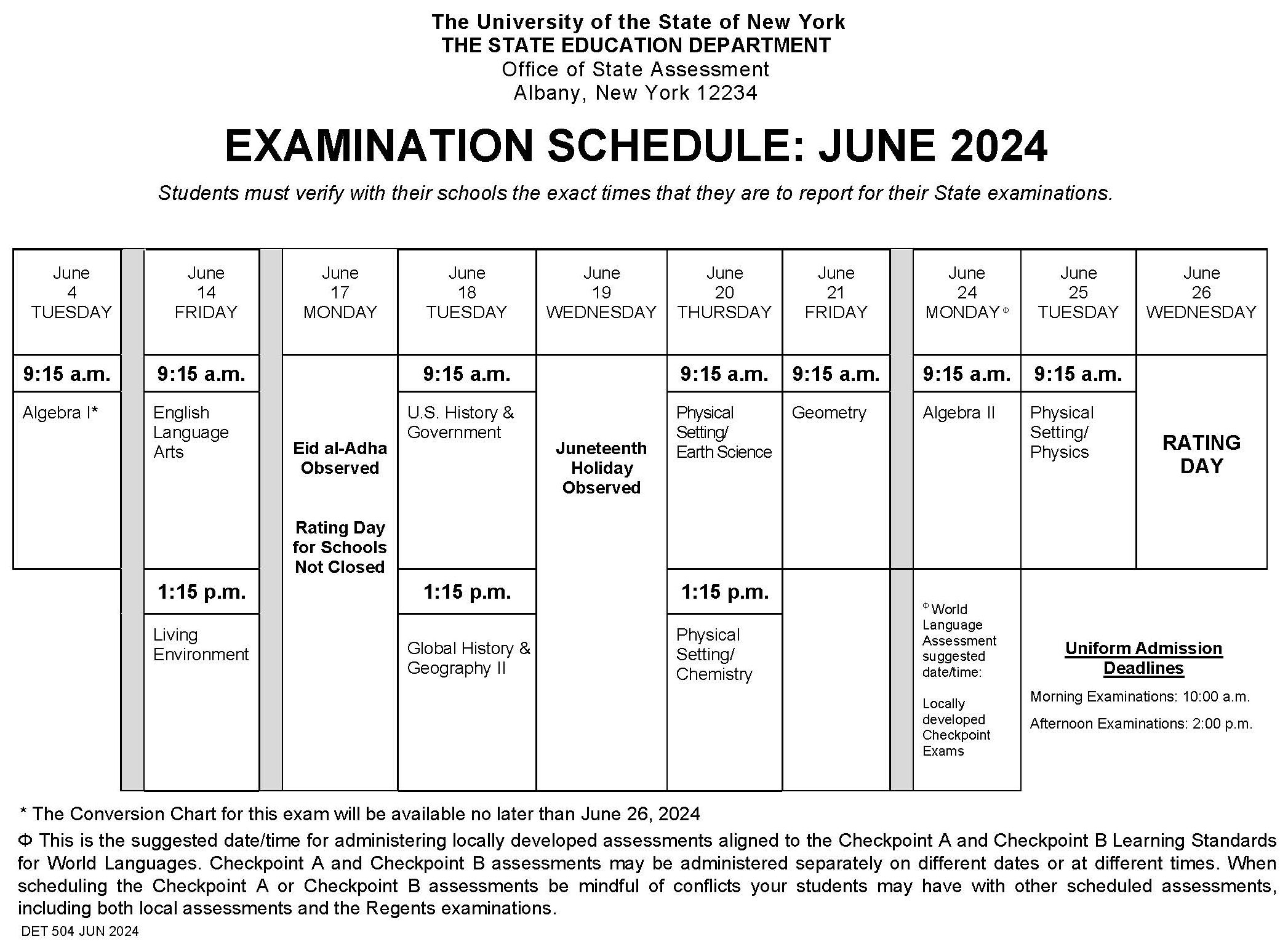 WVHS students: the NYS Regents Exam schedule is here! : Warwick Valley ...