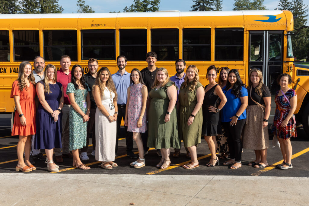 New teachers in the Warwick Valley central School district pose with Superintdent David Leach and Asst Superintendent Cindy Leandro.