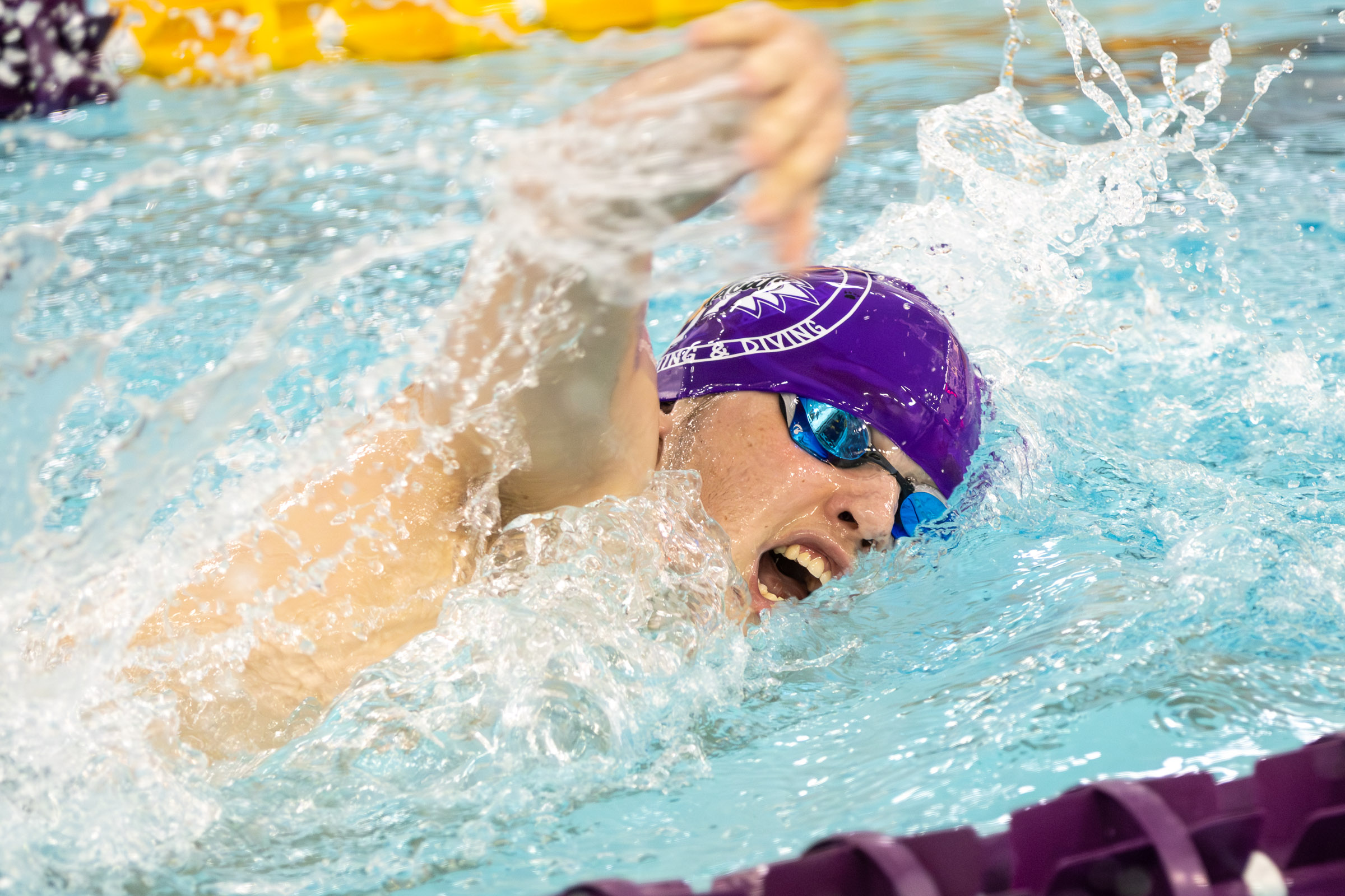 Warwick swimmer competes in a varsity meet against Goshen.