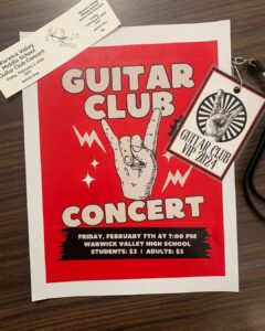 Warwick Valley Middle School Guiatr Club Poster and Concert Ticket, with backstage laminate!