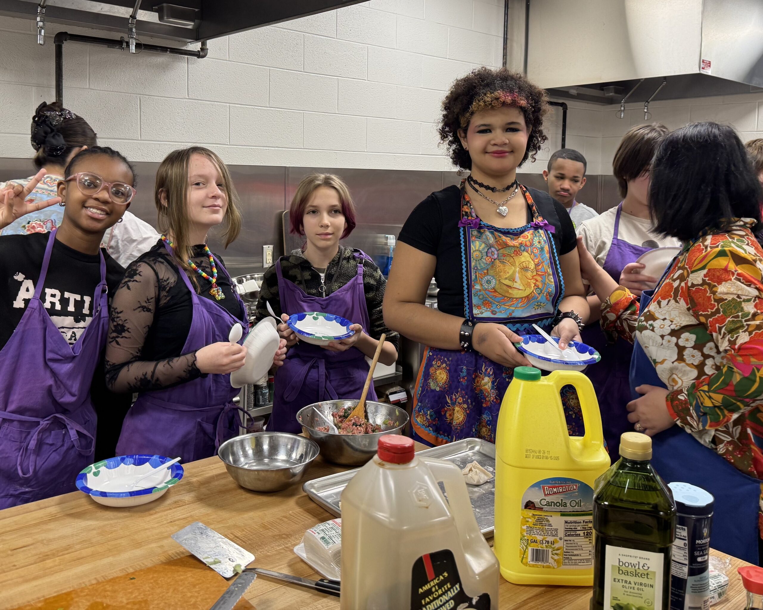 Students in Ms. Ping's Mandarin Chinese class prepare wontons.