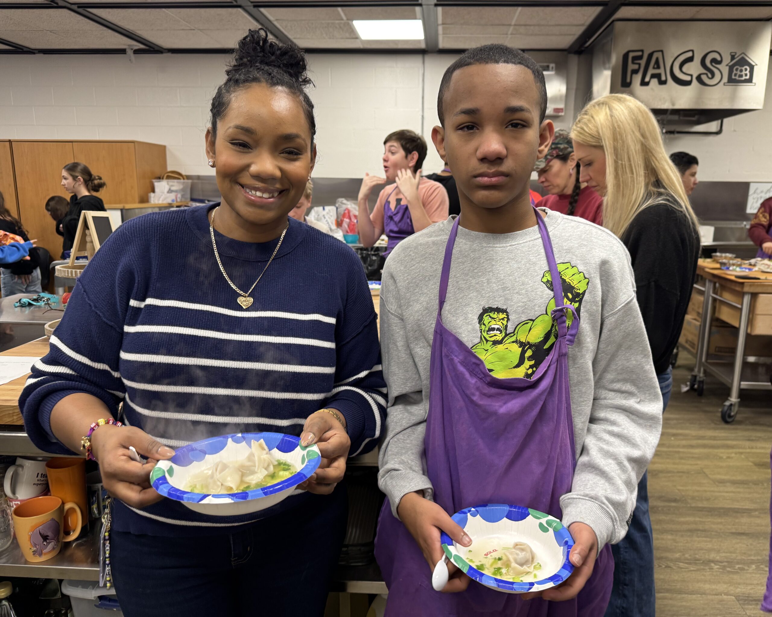 Students in Ms. Ping's Mandarin Chinese class prepare wontons.