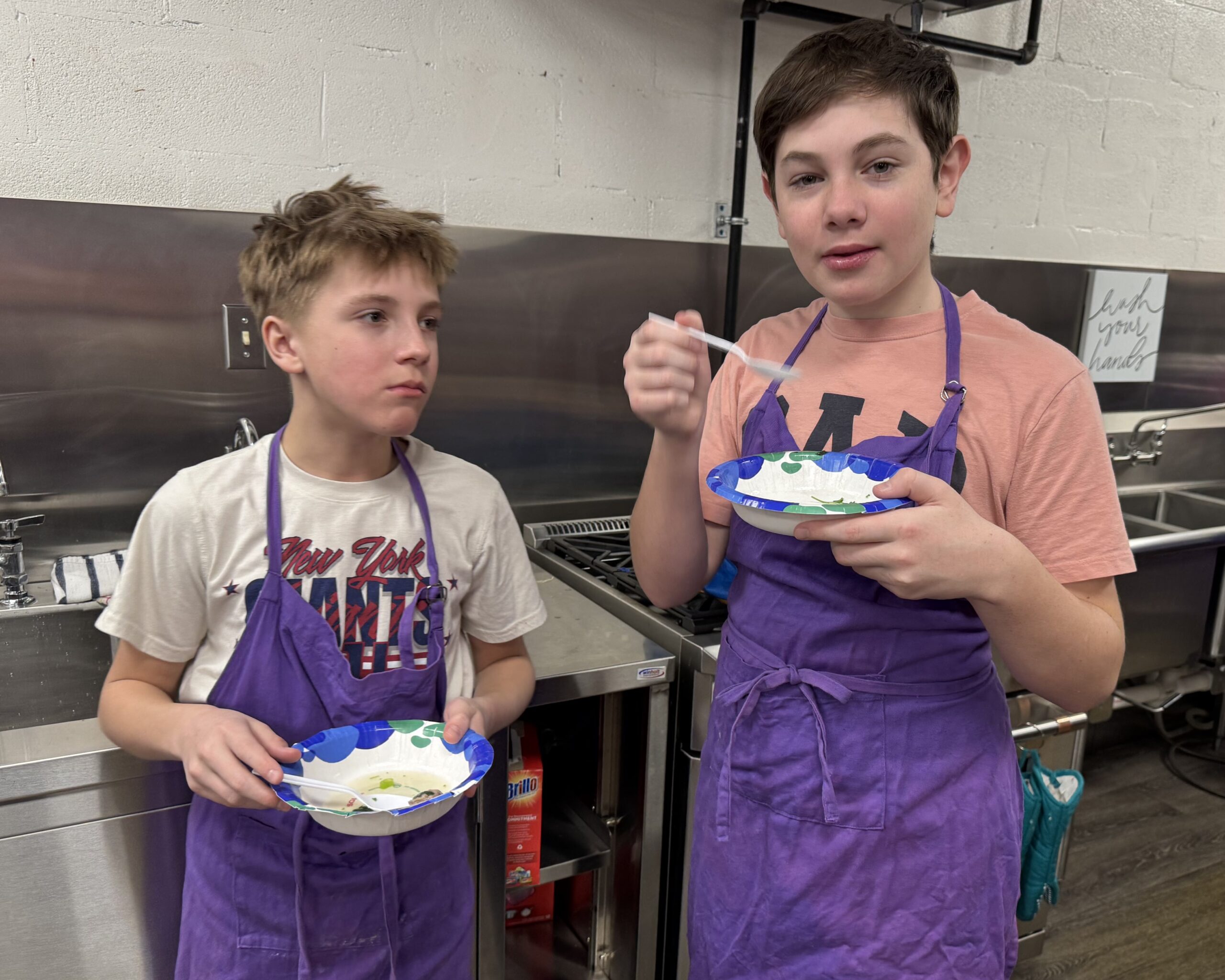 Students in Ms. Ping's Mandarin Chinese class prepare wontons.