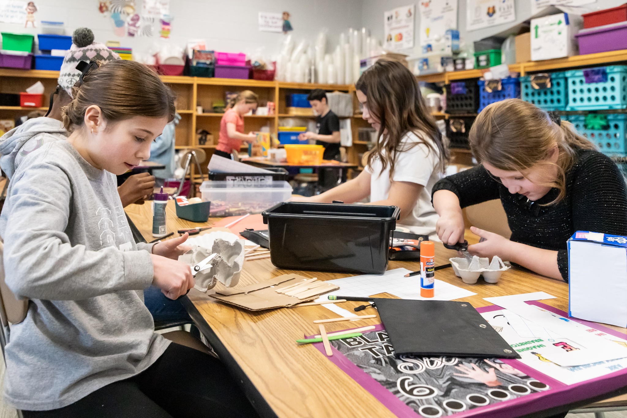 Sanfordville Elementary School students Ms. Besimer's STEM class work on buildings for Sanfordville City, a school-wide project that each grade level will contribute to throughout all the Encore classes as a way to demonstrate techniques and topics learned in each specialty through a collaborative project-based design.  It will feature three different community settings: rural, urban, and suburban; to show an understanding of how each community is created and structured differently.  Through STEM classes, s
